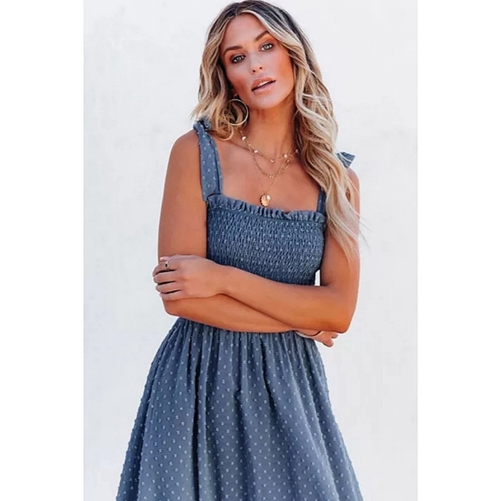 LAST ONE! Plus Size CORA Blue Swiss Dot Maxi Dress - Picture 6 of 7